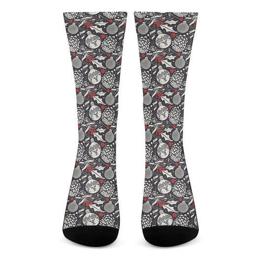 Vintage Christmas Decorations Print Crew Socks