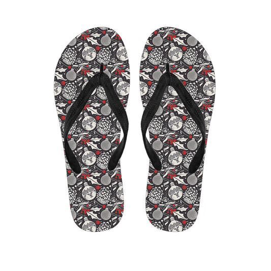 Vintage Christmas Decorations Print Flip Flops