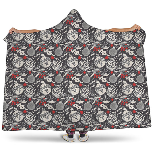 Vintage Christmas Decorations Print Hooded Blanket