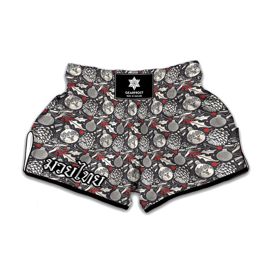 Vintage Christmas Decorations Print Muay Thai Boxing Shorts