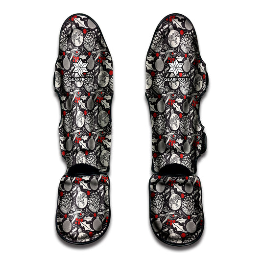 Vintage Christmas Decorations Print Muay Thai Shin Guard