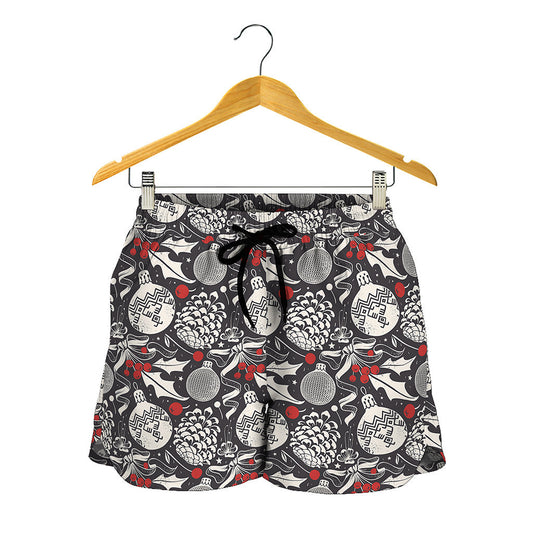 Vintage Christmas Decorations Print Women's Shorts