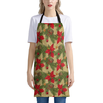 Vintage Christmas Poinsettia Print Apron