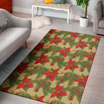 Vintage Christmas Poinsettia Print Area Rug