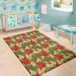 Vintage Christmas Poinsettia Print Area Rug