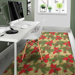 Vintage Christmas Poinsettia Print Area Rug