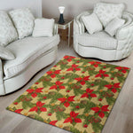 Vintage Christmas Poinsettia Print Area Rug