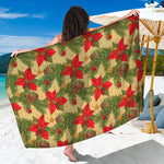 Vintage Christmas Poinsettia Print Beach Sarong Wrap