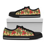 Vintage Christmas Poinsettia Print Black Low Top Shoes