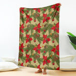 Vintage Christmas Poinsettia Print Blanket