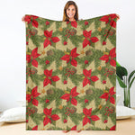 Vintage Christmas Poinsettia Print Blanket