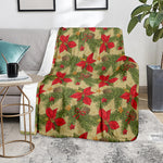 Vintage Christmas Poinsettia Print Blanket