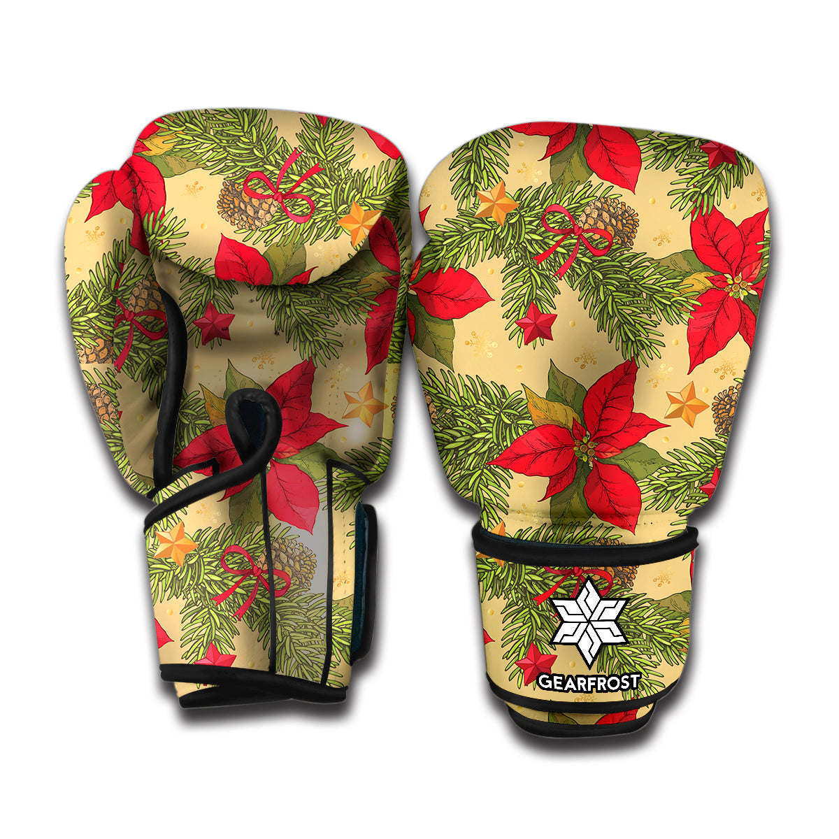 Vintage Christmas Poinsettia Print Boxing Gloves