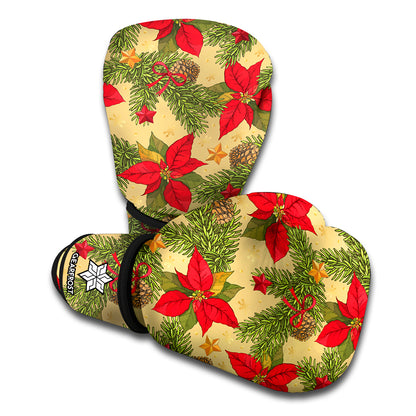 Vintage Christmas Poinsettia Print Boxing Gloves