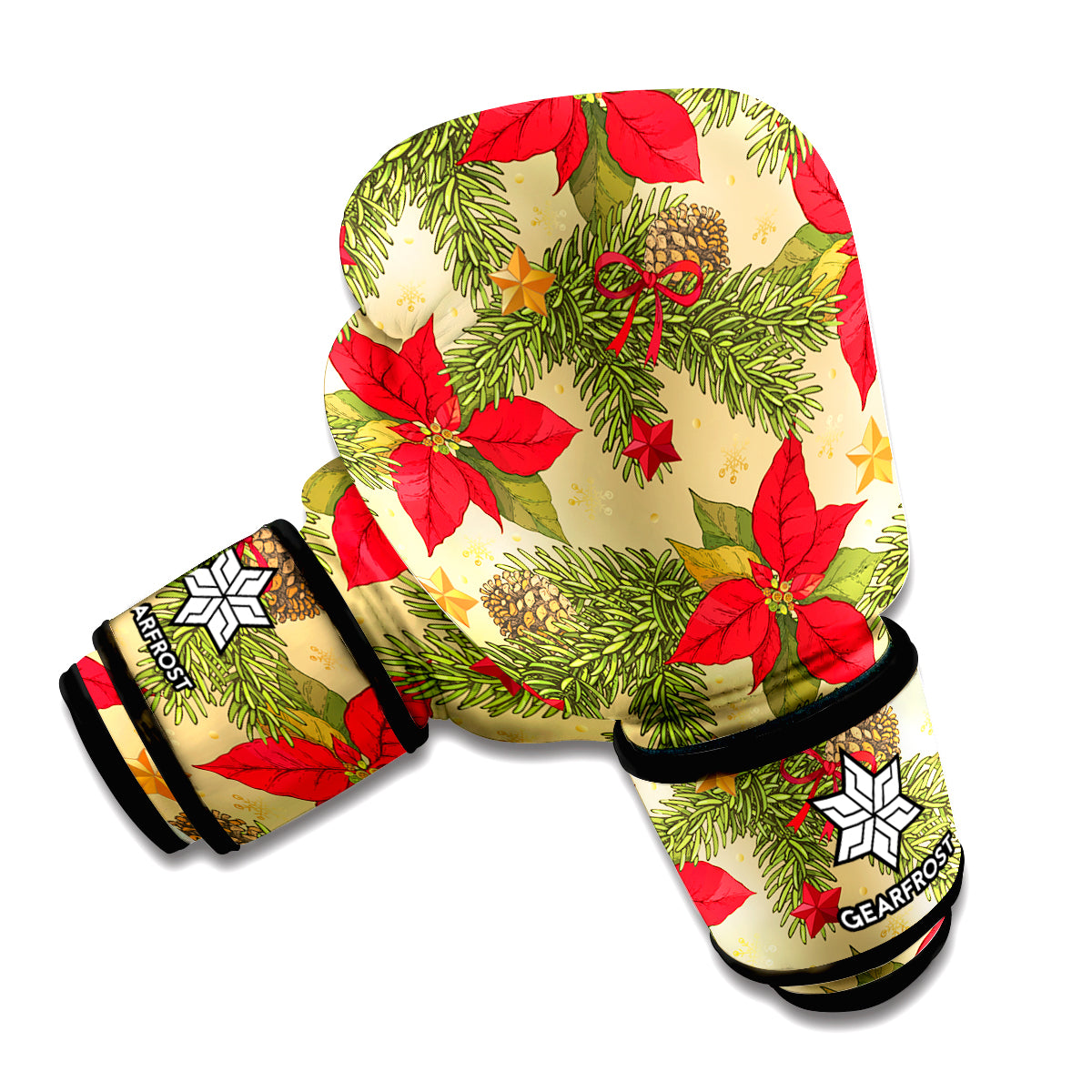 Vintage Christmas Poinsettia Print Boxing Gloves