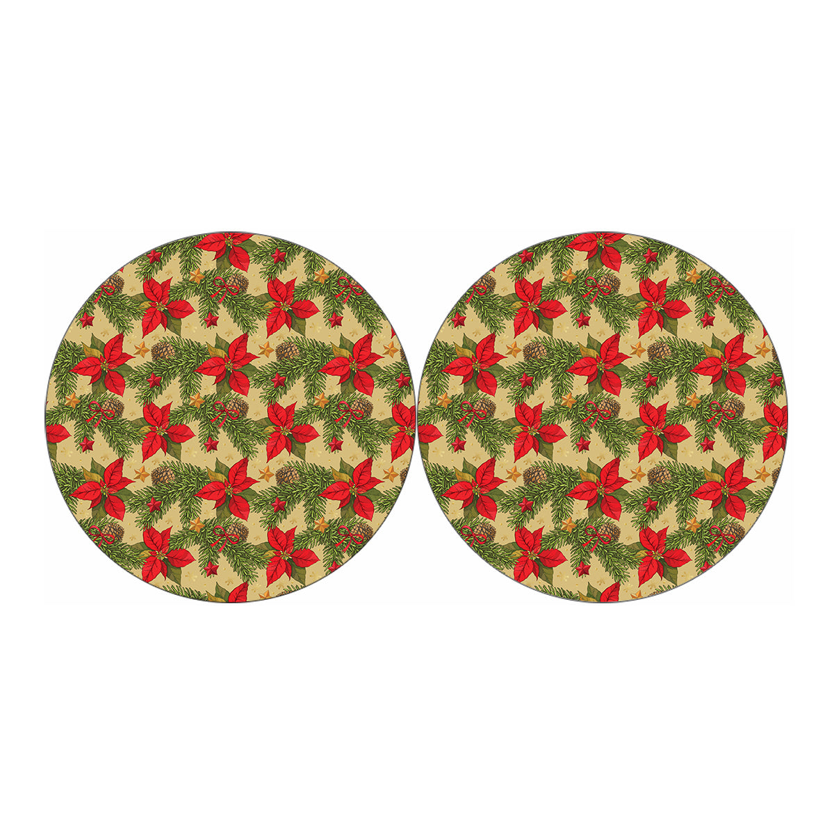 Vintage Christmas Poinsettia Print Car Coasters