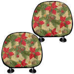 Vintage Christmas Poinsettia Print Car Headrest Covers