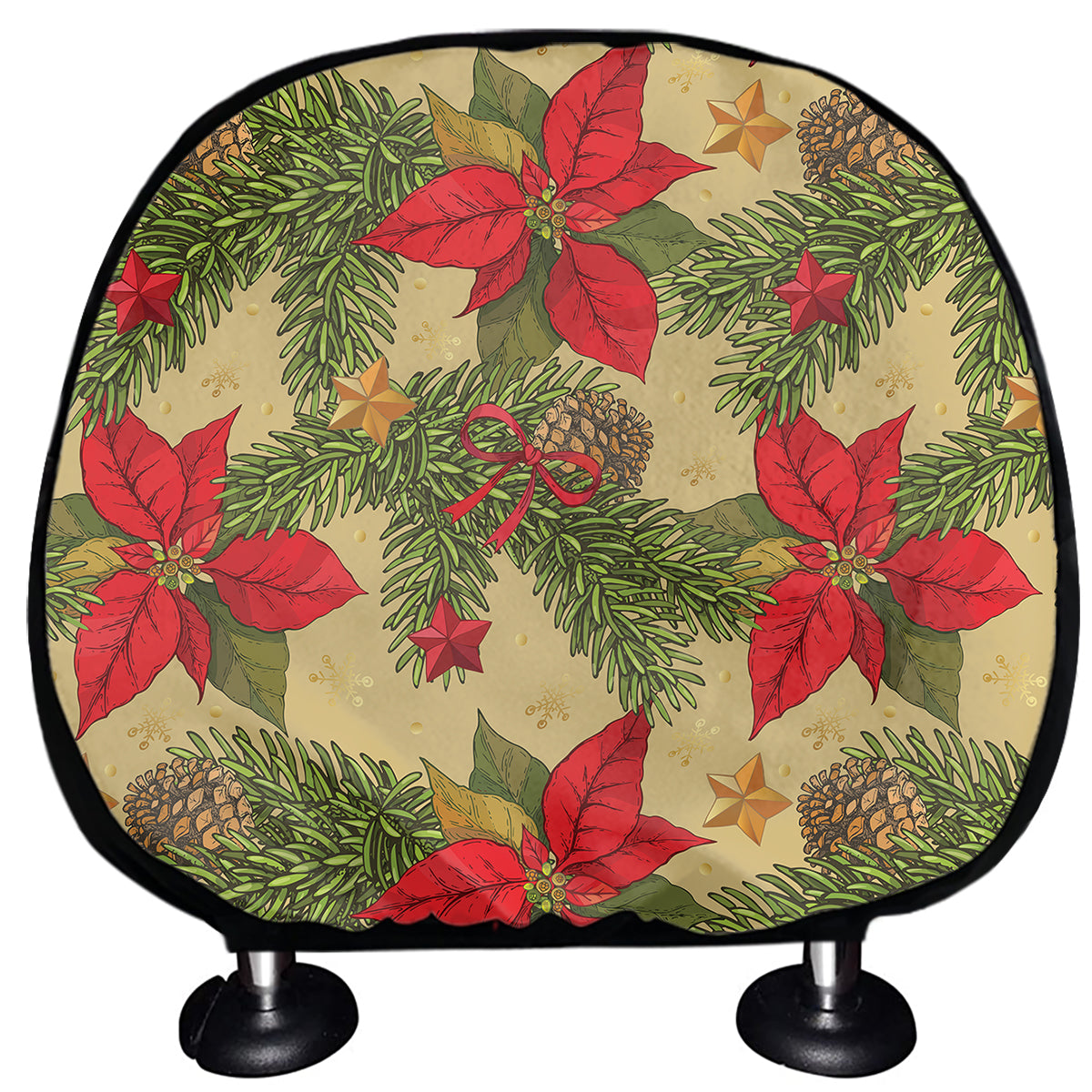 Vintage Christmas Poinsettia Print Car Headrest Covers
