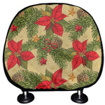 Vintage Christmas Poinsettia Print Car Headrest Covers