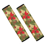Vintage Christmas Poinsettia Print Car Seat Belt Covers