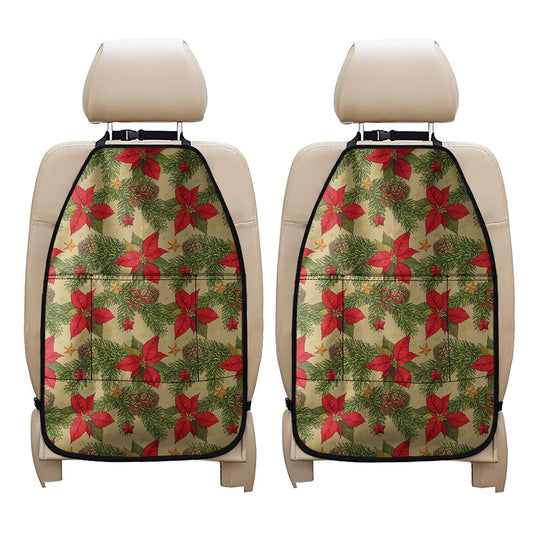 Vintage Christmas Poinsettia Print Car Seat Organizers