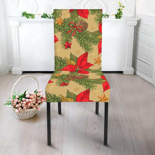 Vintage Christmas Poinsettia Print Dining Chair Slipcover
