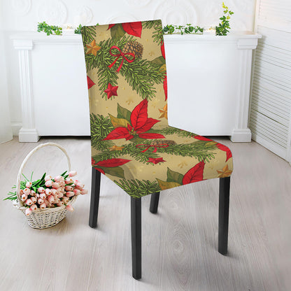 Vintage Christmas Poinsettia Print Dining Chair Slipcover