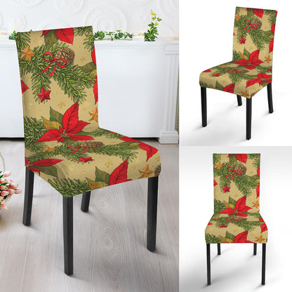 Vintage Christmas Poinsettia Print Dining Chair Slipcover