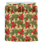 Vintage Christmas Poinsettia Print Duvet Cover Bedding Set
