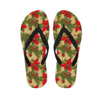 Vintage Christmas Poinsettia Print Flip Flops