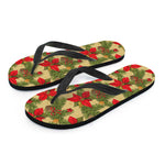 Vintage Christmas Poinsettia Print Flip Flops