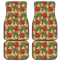 Vintage Christmas Poinsettia Print Front and Back Car Floor Mats