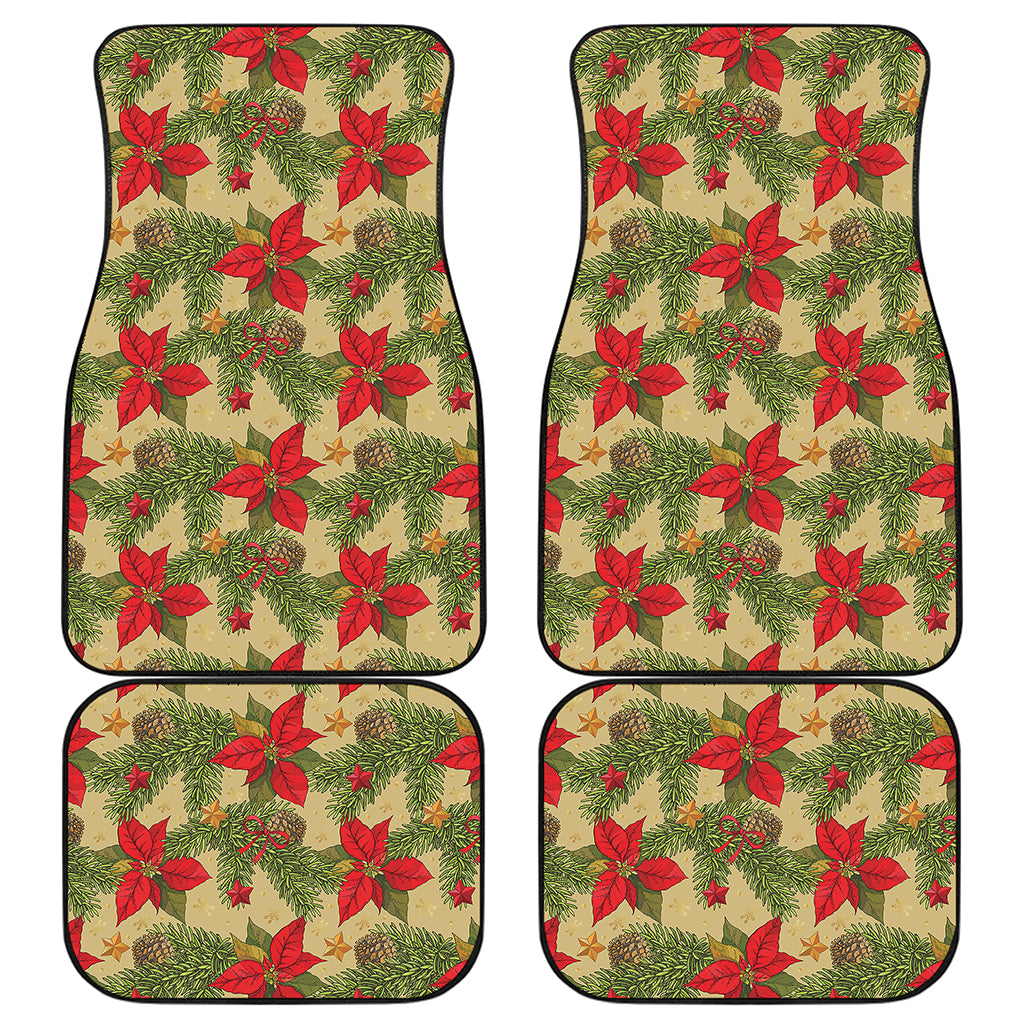 Vintage Christmas Poinsettia Print Front and Back Car Floor Mats