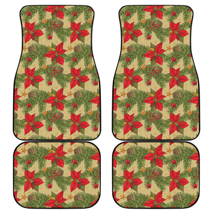 Vintage Christmas Poinsettia Print Front and Back Car Floor Mats