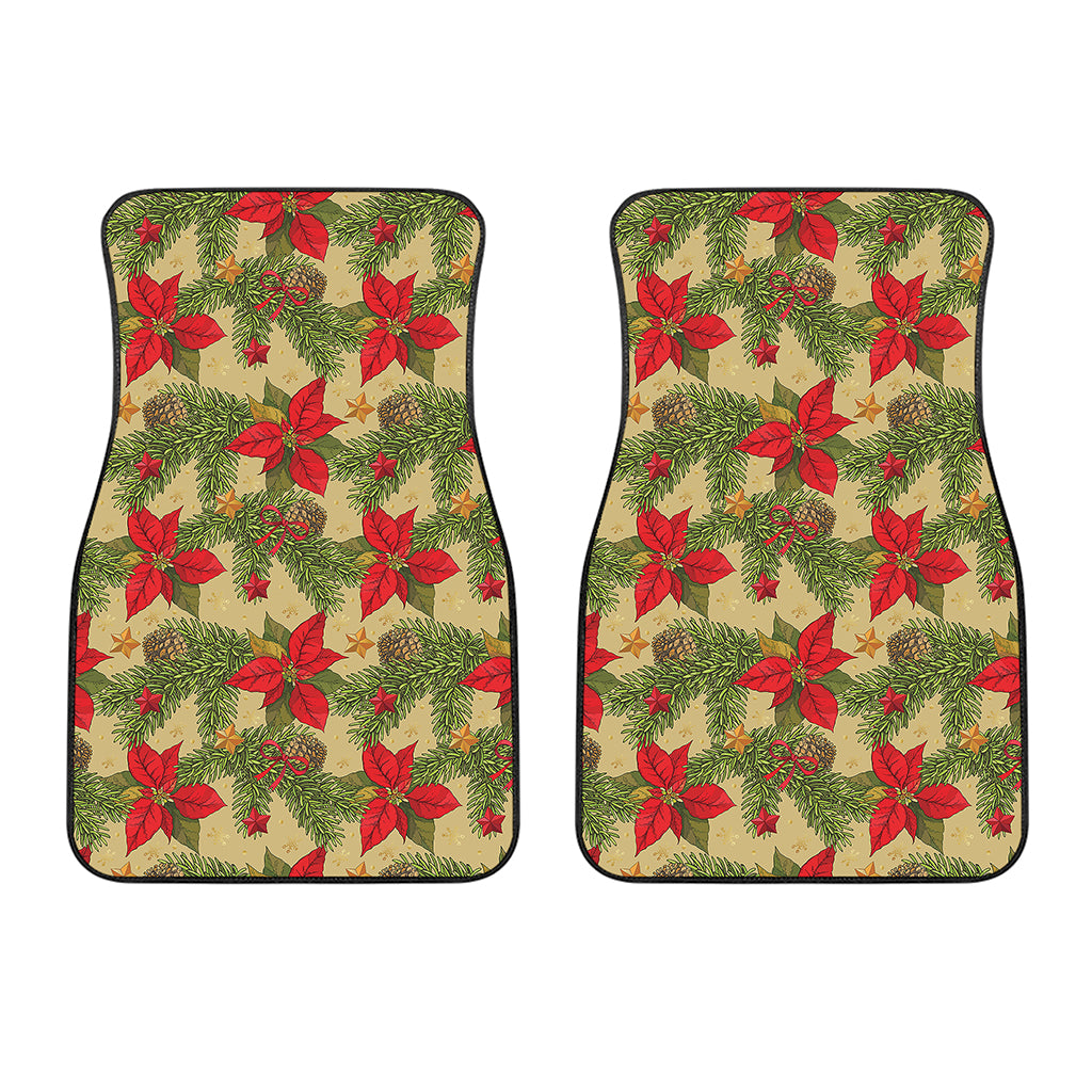 Vintage Christmas Poinsettia Print Front Car Floor Mats