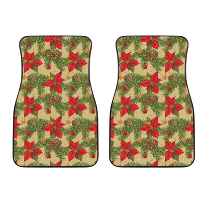 Vintage Christmas Poinsettia Print Front Car Floor Mats