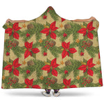 Vintage Christmas Poinsettia Print Hooded Blanket