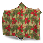Vintage Christmas Poinsettia Print Hooded Blanket