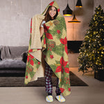 Vintage Christmas Poinsettia Print Hooded Blanket