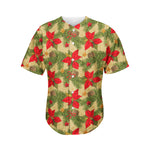 Vintage Christmas Poinsettia Print Men's Baseball Jersey