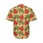 Vintage Christmas Poinsettia Print Men's Baseball Jersey