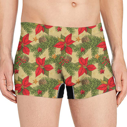 Vintage Christmas Poinsettia Print Men's Boxer Briefs