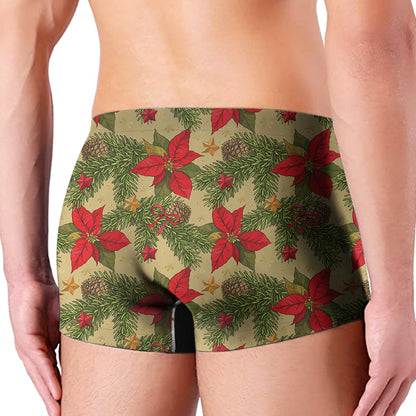 Vintage Christmas Poinsettia Print Men's Boxer Briefs
