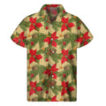 Vintage Christmas Poinsettia Print Men's Short Sleeve Shirt