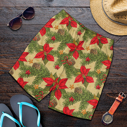 Vintage Christmas Poinsettia Print Men's Shorts
