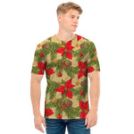 Vintage Christmas Poinsettia Print Men's T-Shirt
