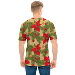 Vintage Christmas Poinsettia Print Men's T-Shirt