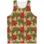 Vintage Christmas Poinsettia Print Men's Tank Top