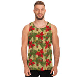 Vintage Christmas Poinsettia Print Men's Tank Top