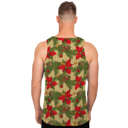 Vintage Christmas Poinsettia Print Men's Tank Top
